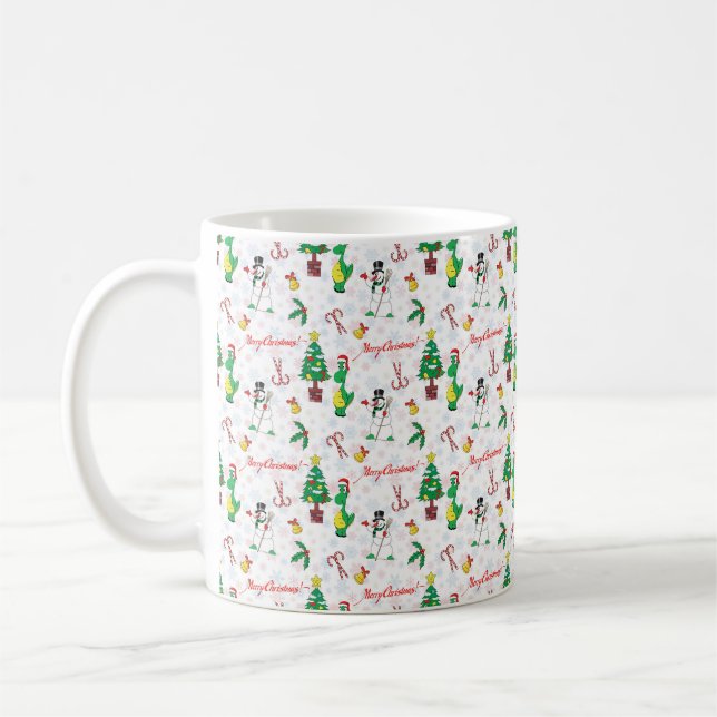 Christmas dinosaur and snowman coffee mug (Left)