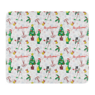 Christmas dinosaur and snowman cutting board