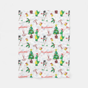Christmas dinosaur and snowman fleece blanket