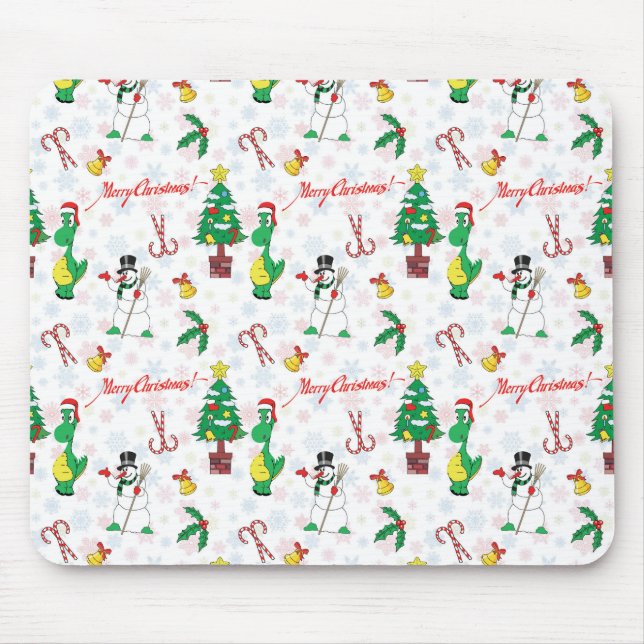 Christmas dinosaur and snowman mouse pad (Front)