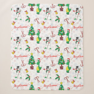 Christmas dinosaur and snowman sherpa blanket