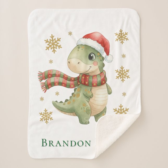 Christmas Dinosaur Baby Shower Gift Small Sherpa Blanket (Front)