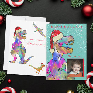 Christmas Dinosaur Boys Photo Holiday Card