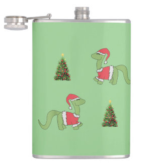 Christmas Dinosaur Christmas Tree Hip Flask