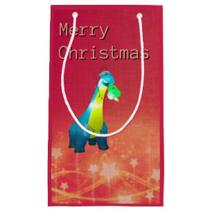 Christmas Dinosaur Custom Gift Bag - Small, Glossy