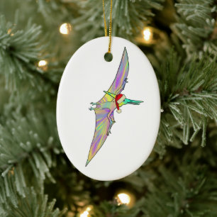 Christmas Dinosaur Flying Santa Ceramic Ornament