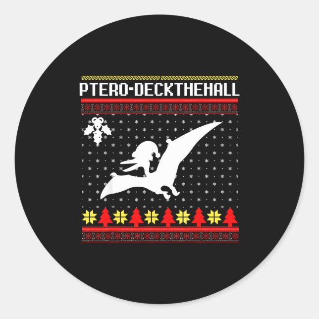Christmas Dinosaur Funny Ugly Pterodactyl Holiday  Classic Round Sticker (Front)