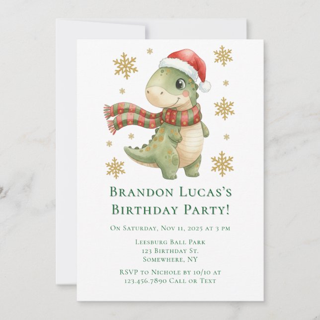 Christmas Dinosaur Kids Birthday Party Invitation (Front)