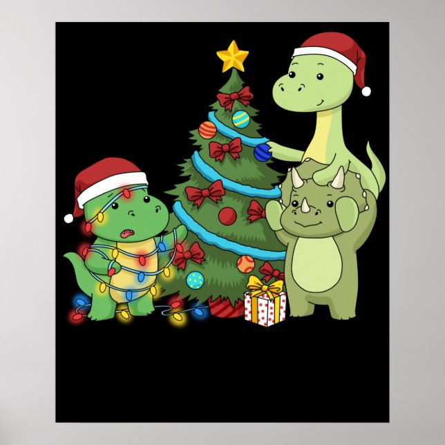 Christmas Dinosaur Kids Christmas Tree Dinosaur Poster (Front)