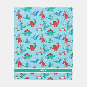 Christmas Dinosaur Kids Fun Holiday Personalized Fleece Blanket