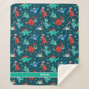 Christmas Dinosaur Kids Fun Holiday Personalized Sherpa Blanket