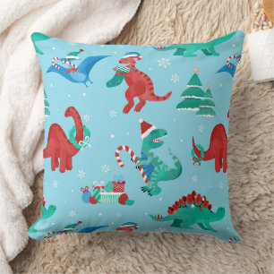 Christmas Dinosaur Kids Fun Holiday Winter Throw Pillow