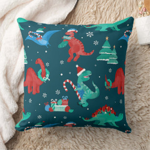 Christmas Dinosaur Kids Fun Holiday Winter Throw Pillow