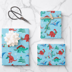 Christmas Dinosaur Kids Fun Winter Holiday Wrapping Paper Sheet
