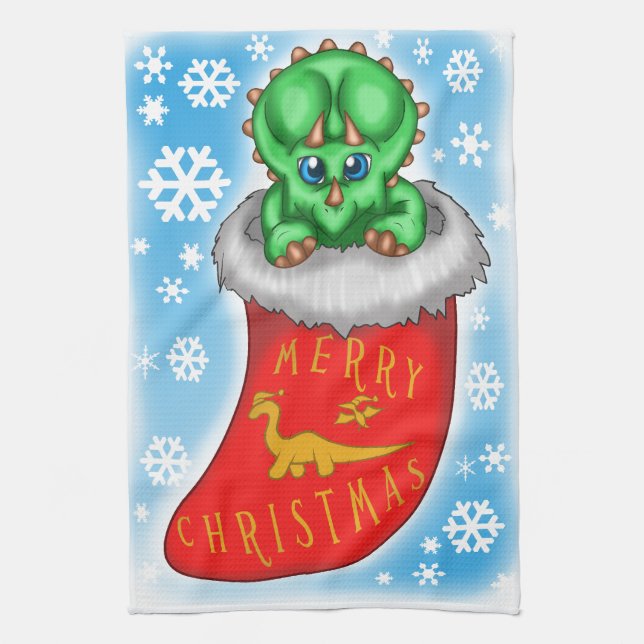 Christmas Dinosaur Kitchen Towel (Vertical)