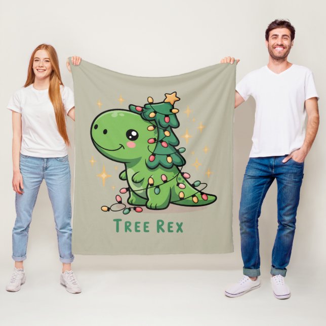 Christmas Dinosaur Light Party Funny Tree Rex  Fleece Blanket (In Situ)