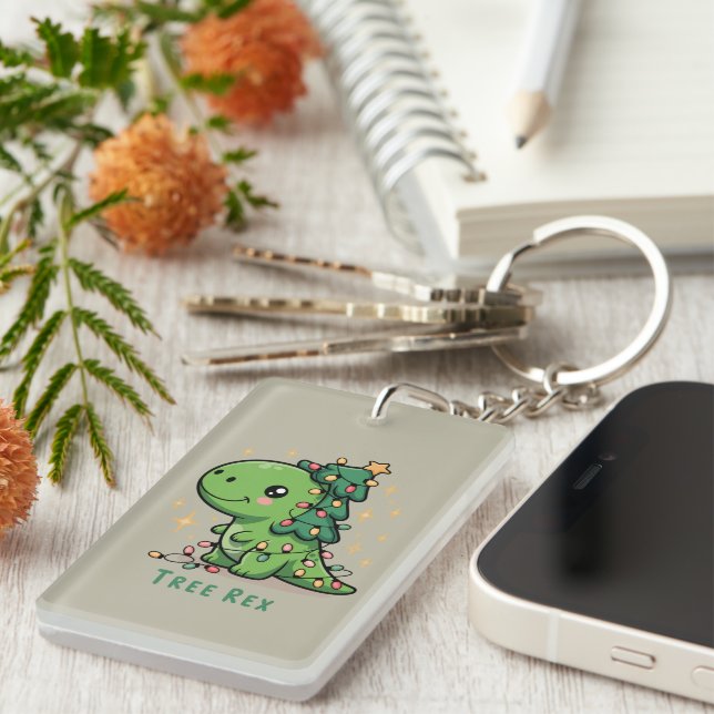 Christmas Dinosaur Light Party Funny Tree Rex  Keychain (Front Right)