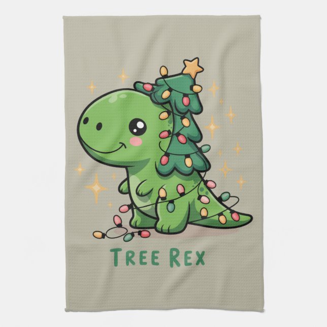 Christmas Dinosaur Light Party Funny Tree Rex  Kitchen Towel (Vertical)