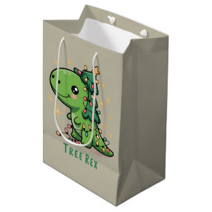 Christmas Dinosaur Light Party Funny Tree Rex  Medium Gift Bag
