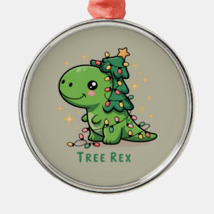 Christmas Dinosaur Light Party Funny Tree Rex  Metal Ornament