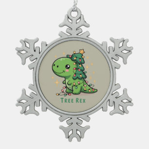 Christmas Dinosaur Light Party Funny Tree Rex Snowflake Pewter Christmas Ornament