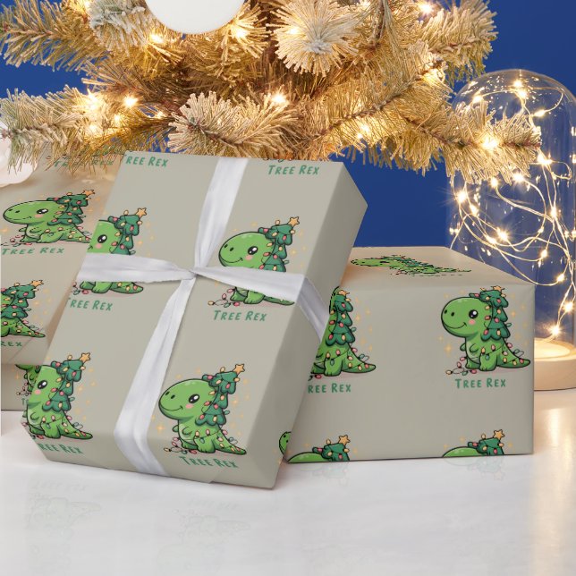Christmas Dinosaur Light Party Funny Tree Rex  Wrapping Paper (Holidays)