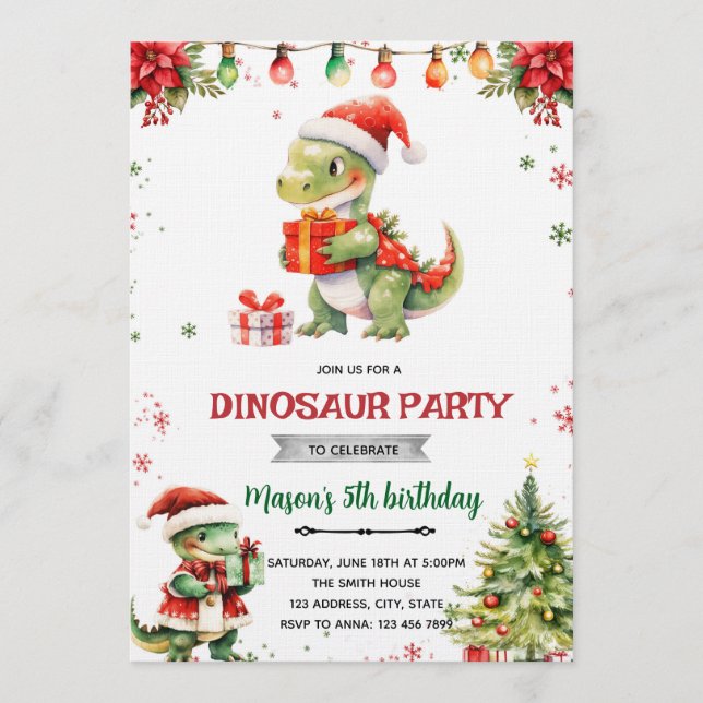 Christmas dinosaur party invitation (Devant)