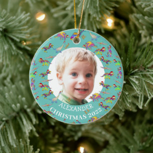 Christmas Dinosaur Personalized photo 2022 Ceramic Ornament
