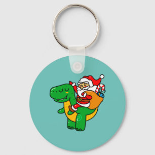 Christmas Dinosaur Santa Riding T Rex Xmas Kids Bo Keychain