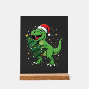 Christmas Dinosaur Santa T Rex Acrylic Sign