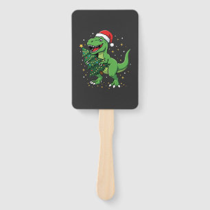 Christmas Dinosaur Santa T Rex Hand Fan