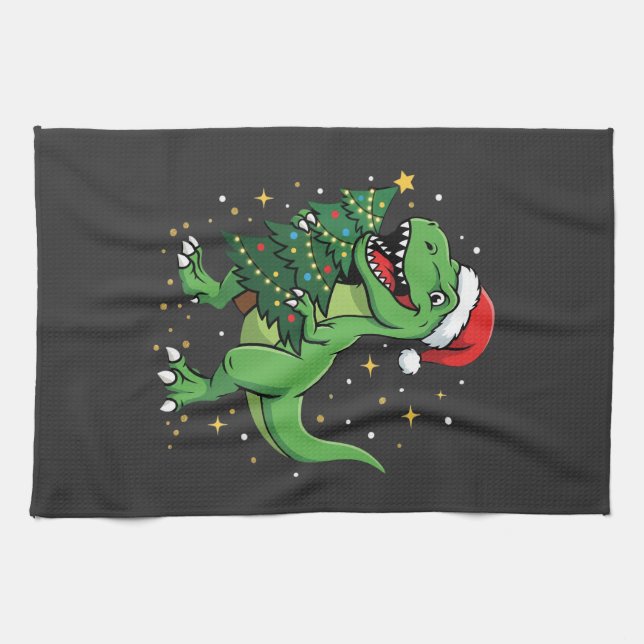 Christmas Dinosaur Santa T Rex Kitchen Towel (Horizontal)