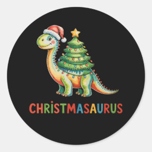 Christmas Dinosaur T Rex Dino Xmas Tree Lights Classic Round Sticker