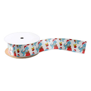 Christmas dinosaur tiled pattern party ribbon satin ribbon