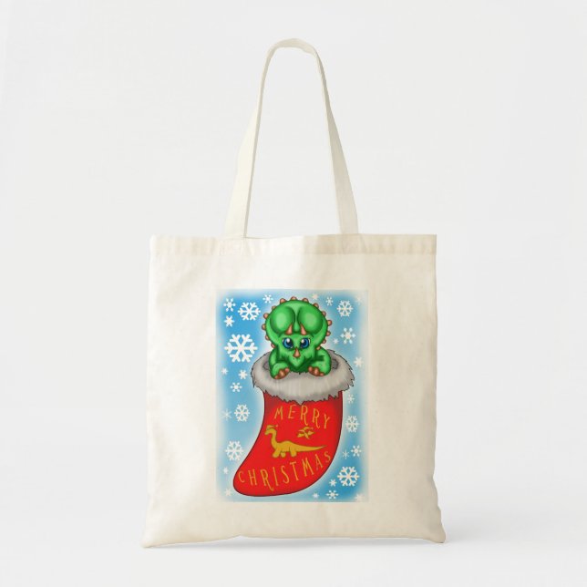 Christmas Dinosaur Tote Bag (Front)