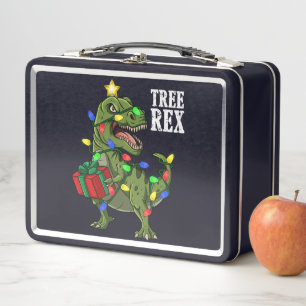 Christmas Dinosaur Tree Rex Boys Girls Kids Xmas Metal Lunch Box