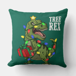 Christmas Dinosaur Tree Rex Boys Girls Kids Xmas Throw Pillow