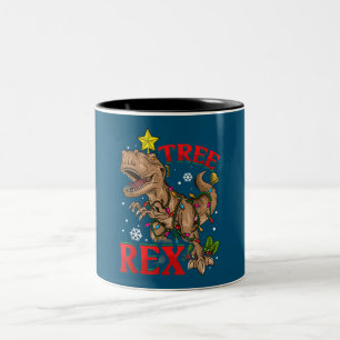 Christmas Dinosaur Tree Rex Lights TRex Xmas Gift Two-Tone Coffee Mug