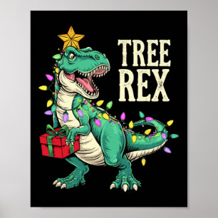 Christmas Dinosaur Tree Rex Pajamas Men Boys Kids  Poster