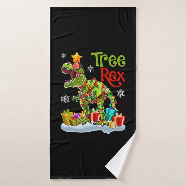 Christmas Dinosaur Tree Rex Pyjamas Funny Christma Bath Towel (Bath Towel)