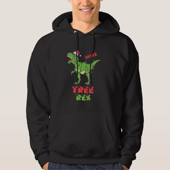 Christmas Dinosaur Tree Rex Pyjamas Funny Xmas Lig Hoodie (Front)