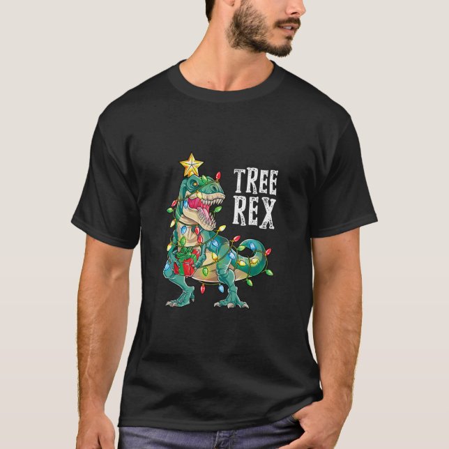 Christmas Dinosaur Tree Rex Pyjamas Men Boys Kids T-Shirt (Front)