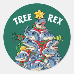 Christmas Dinosaur Tree Rex Pyjamas Men Boys Xmas Classic Round Sticker