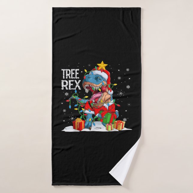 Christmas Dinosaur Tree Rex Pyjamas Men Xmas Light Bath Towel (Bath Towel)
