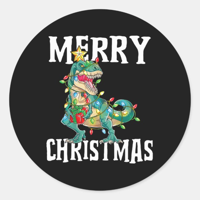 Christmas Dinosaur Tree Rex Pyjamas Merry Christma Classic Round Sticker (Front)