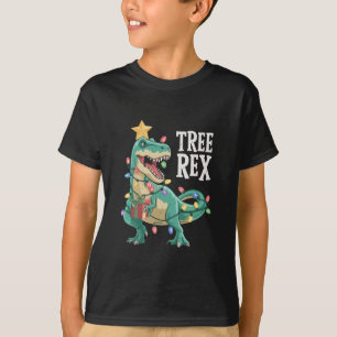 Christmas Dinosaur Tree Rex Pyjamas Xmas Lights  T-Shirt