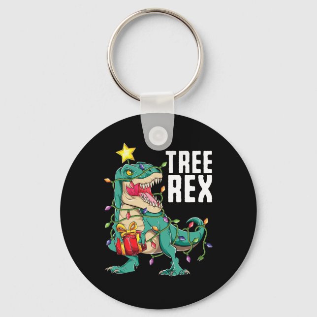 Christmas Dinosaur Tree Rex Trex Pyjamas Men Boys  Keychain (Front)