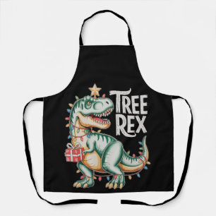 Christmas Dinosaur Tree T Rex Xmas Lights Holiday Apron