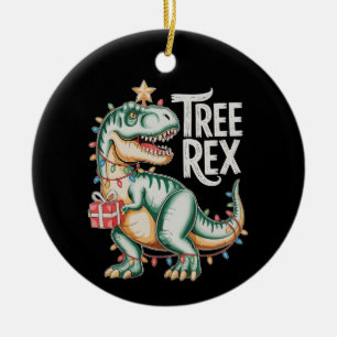 Christmas Dinosaur Tree T Rex Xmas Lights Holiday Ceramic Ornament