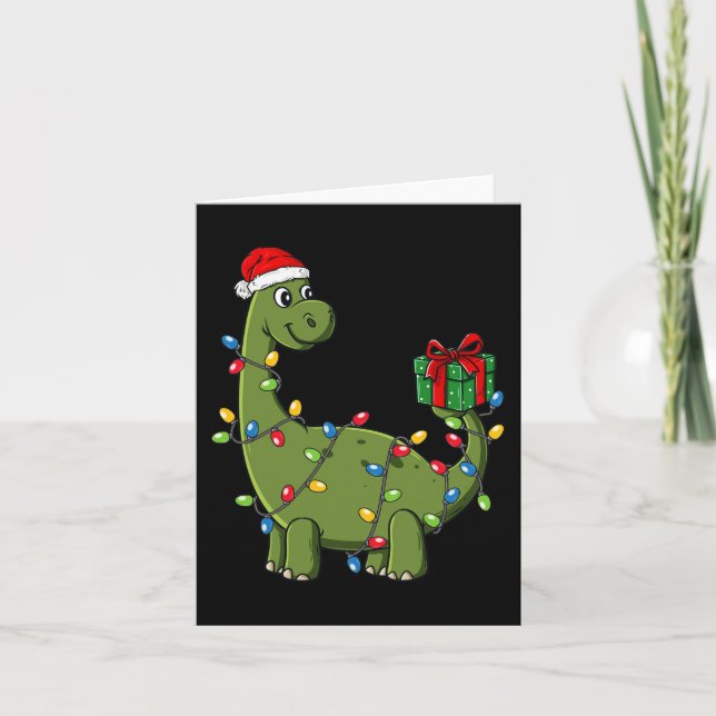 Christmas Dinosaur With Lights Fun Boys Kids Xmas  Card (Front)